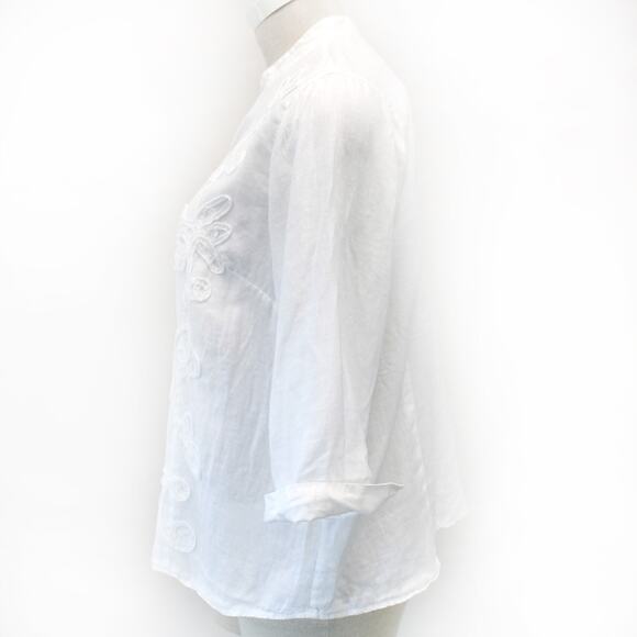 Charter Club Woman Plus White 100% Linen Peasant Embroidered Top Blouse Shirt 24 - Picture 6 of 8